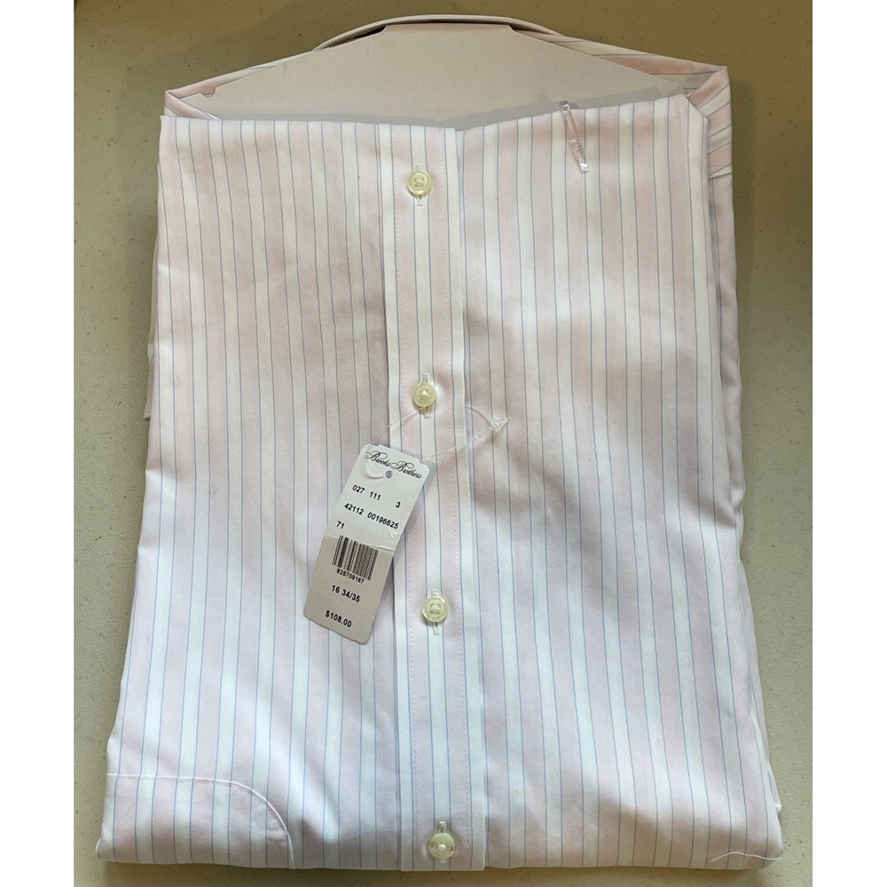 NWT Brooks Brothers 1818 Button Down Shirt Mens 16 34/35 100% Cotton Pink Stripe - Picture 7 of 11